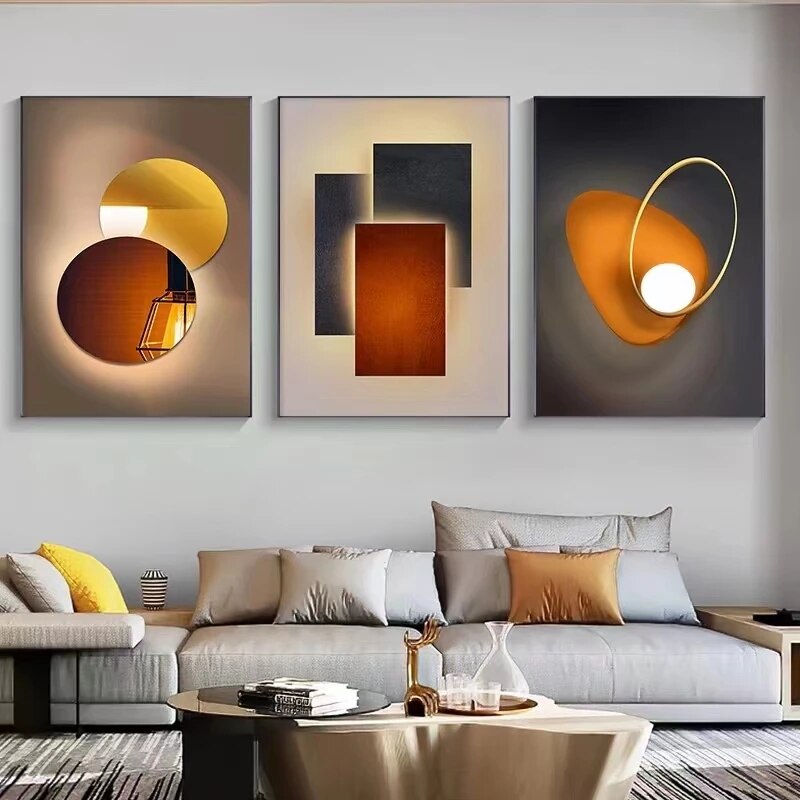 Home Decor Orange - Dipinto su Tela Astratto Geometrico Minimalista