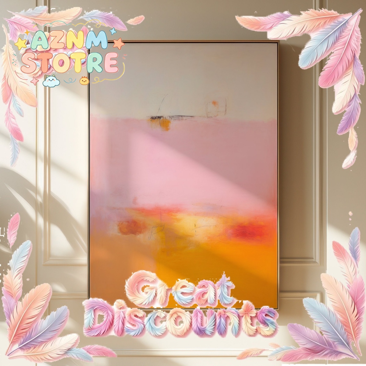Home Decor Orange - Dipinto su Tela Astratto Rosa e
